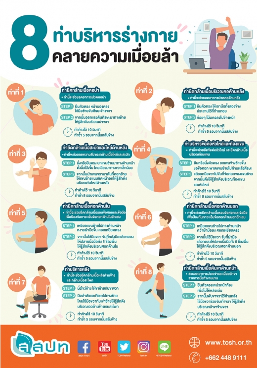 8 ท่าบริหารร่างกายคลายความเมื่อยล้า 8 ท่าบริหารร่างกายคลายความเมื่อยล้า